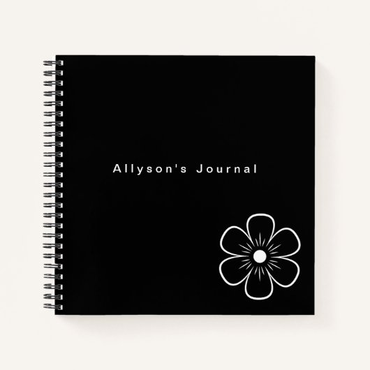 Moderne Eenvoudige Zwart-Wit Monogrammed Notitieboek (Voorkant)