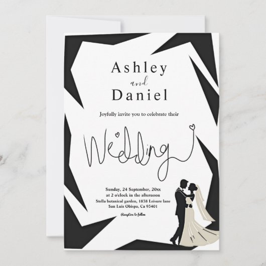Moderne eenvoudige zwart-wit paar chique bruiloft kaart (Voorkant)