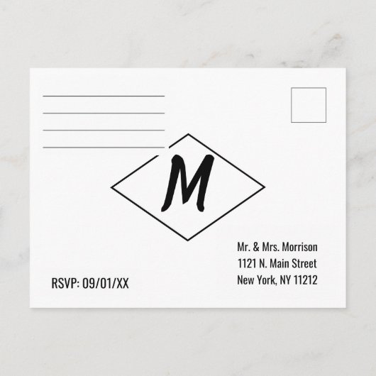 Moderne Eenvoudige Zwart-Wit Pinstripe RSVP Uitnodiging Briefkaart (Achterkant)