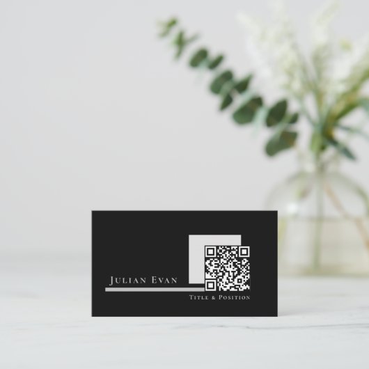 Moderne eenvoudige zwart-wit QR-code Visitekaartje (Staand voorkant)