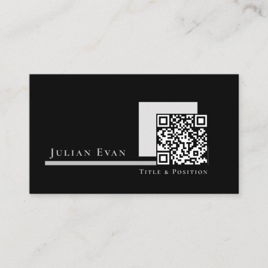 Moderne eenvoudige zwart-wit QR-code Visitekaartje (Voorkant)