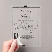Moderne eenvoudige zwart-wit romantische bruiloft acryl uitnodigingen (Insitu (Draagbaar))