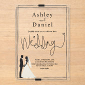 Moderne eenvoudige zwart-wit romantische bruiloft acryl uitnodigingen (Voorkant)