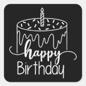 Moderne eenvoudige zwart-wit verjaardag vierkante sticker (Voorkant)