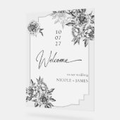 Moderne eenvoudige zwart-witte pioenen welkom acryl bord (Hoek)