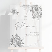 Moderne eenvoudige zwart-witte pioenen welkom acryl bord