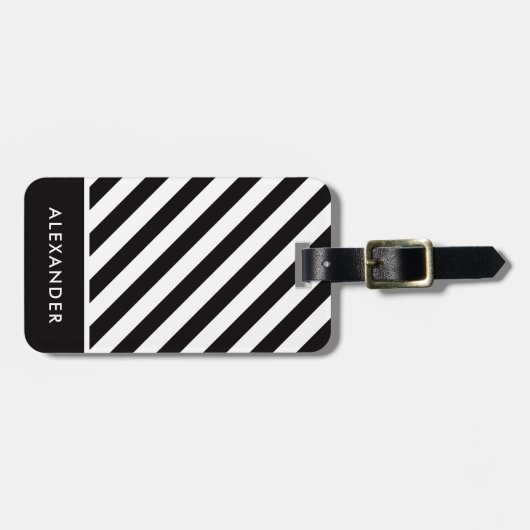 Moderne eenvoudige zwart-witte strepen bagagelabel (Voorkant horizontaal)