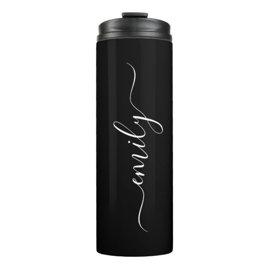Moderne Eenvoudige zwarte Aangepast Voeg Jouw naam Thermosbeker (Voorkant)