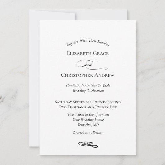 Moderne, eenvoudige zwarte bruiloft kaart (Voorkant)