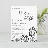 Moderne Eenvoudige Zwarte en Witte Bloem 60e Verja Kaart (Staand voorkant)