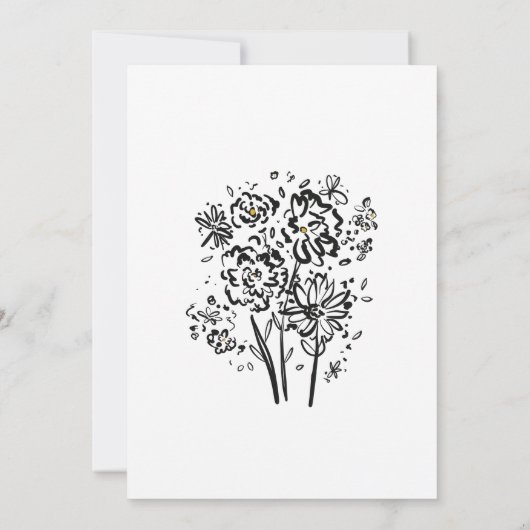 Moderne Eenvoudige Zwarte en Witte Bloem 60e Verja Kaart (Achterkant)
