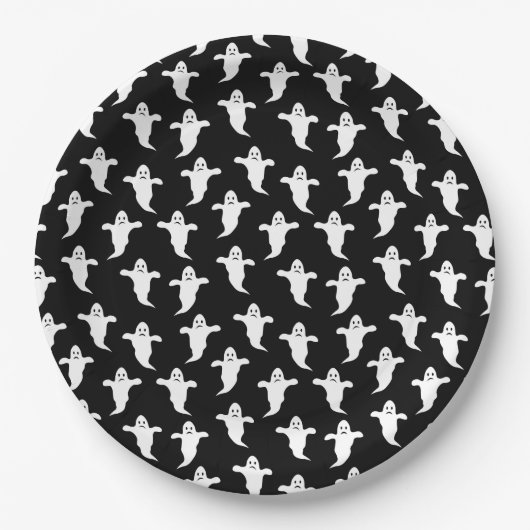Moderne Eenvoudige Zwarte en Witte Geesten Hallowe Papieren Bordje (Voorkant)