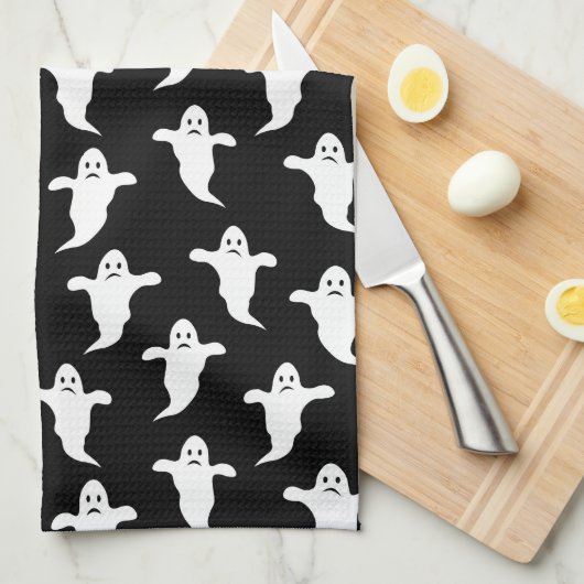 Moderne Eenvoudige Zwarte en Witte Geesten Hallowe Theedoek (Quarter Fold)