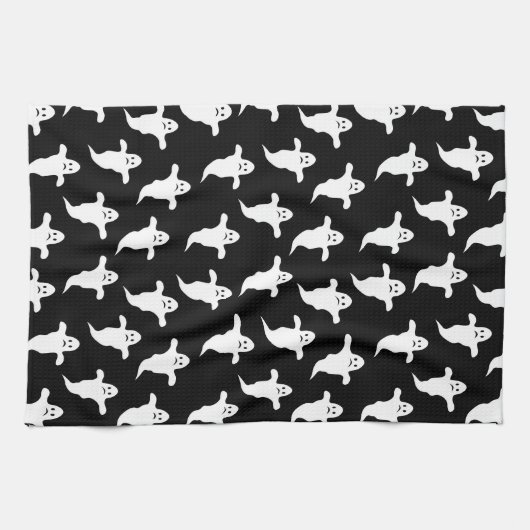 Moderne Eenvoudige Zwarte en Witte Geesten Hallowe Theedoek (Horizontaal)