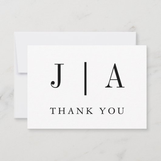Moderne eenvoudige zwarte en witte monogram bruilo bedankkaart (Voorkant)