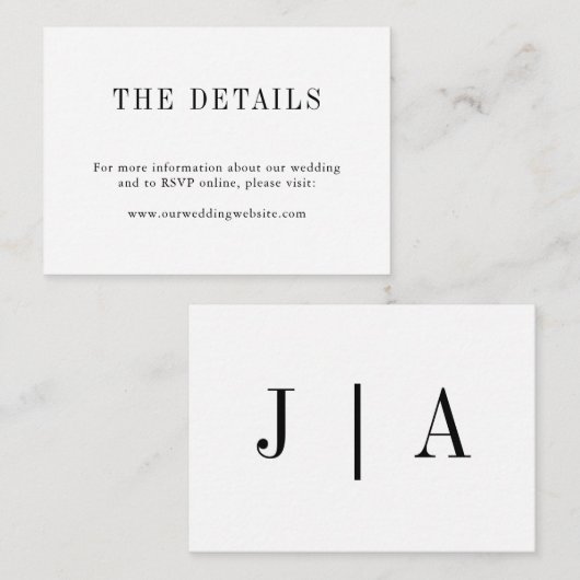 Moderne eenvoudige zwarte en witte monogram bruilo informatiekaartje (Voorkant / Achterkant)