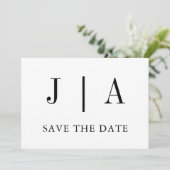 Moderne eenvoudige zwarte en witte monogram bruilo save the date (Staand voorkant)