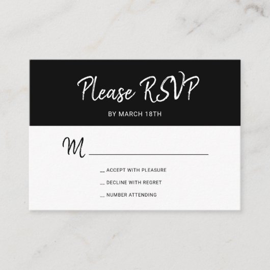 Moderne eenvoudige zwarte en witte scriptbruiloft informatiekaartje (Voorkant)
