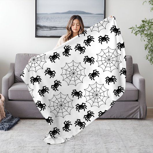 Moderne Eenvoudige Zwarte en Witte Spin Halloween Fleece Deken
