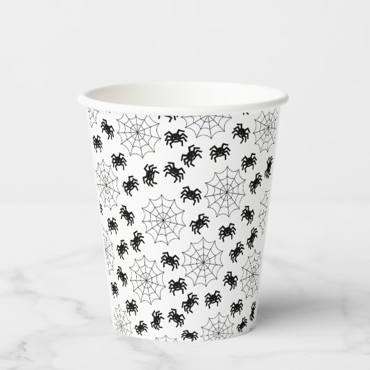 Moderne Eenvoudige Zwarte en Witte Spin Halloween Papieren Bekers (Voorkant)