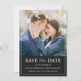 Moderne, eenvoudige, zwarte foto met klassieke muz save the date