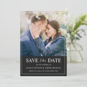 Moderne, eenvoudige, zwarte foto met klassieke muz save the date (Staand voorkant)