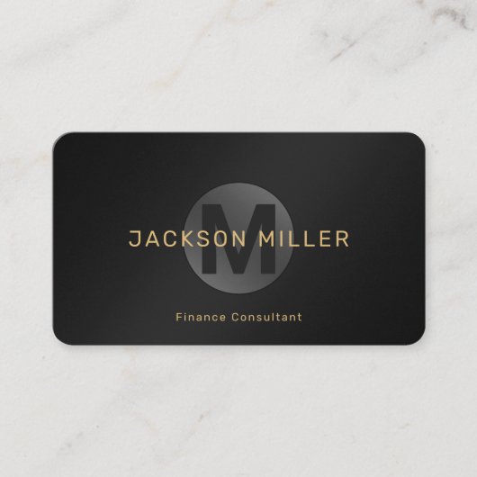 Moderne eenvoudige zwarte & goudmonogram Professio Visitekaartje (Voorkant)