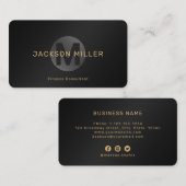 Moderne eenvoudige zwarte & goudmonogram Professio Visitekaartje (Voorkant / Achterkant)