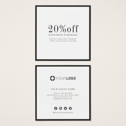 Moderne, eenvoudige zwarte-grenskaart vierkante visitekaartjes (Voorkant /achterkant)