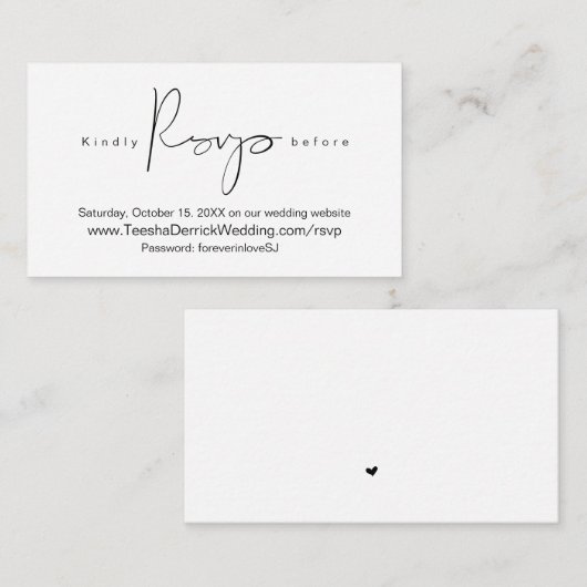 Moderne eenvoudige zwarte kalligrafie, online RSVP Informatiekaartje (Voorkant / Achterkant)
