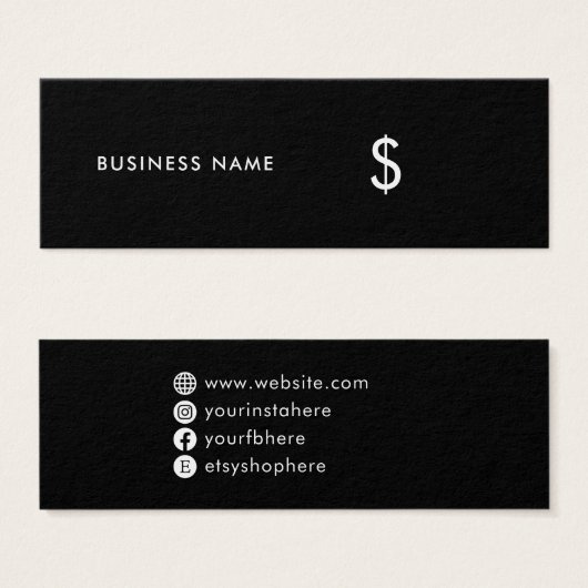 Moderne, eenvoudige zwarte Label voor sociale medi Mini Visitekaartjes (Voorkant /achterkant)