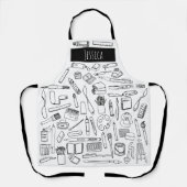 Moderne, eenvoudige zwarte lijn voor artistieke ku schort (Voorkant)