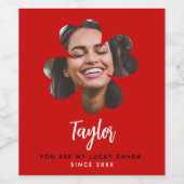 Moderne Eenvoudige Zwarte Lucky In Love Clover Fot Wijn Etiket (Enkel label)