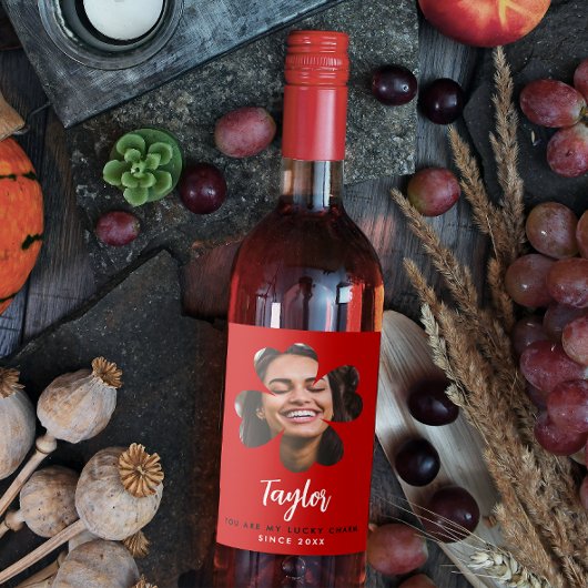 Moderne Eenvoudige Zwarte Lucky In Love Clover Fot Wijn Etiket