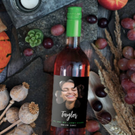 Moderne Eenvoudige Zwarte Lucky In Love Clover Fot Wijn Etiket