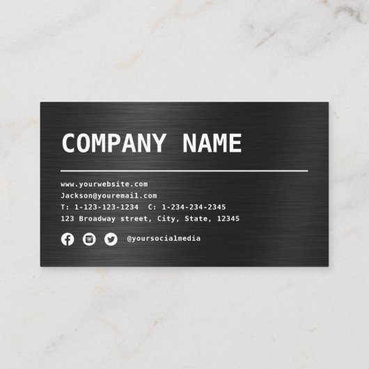 Moderne, eenvoudige zwarte metaal professional visitekaartje (Achterkant)