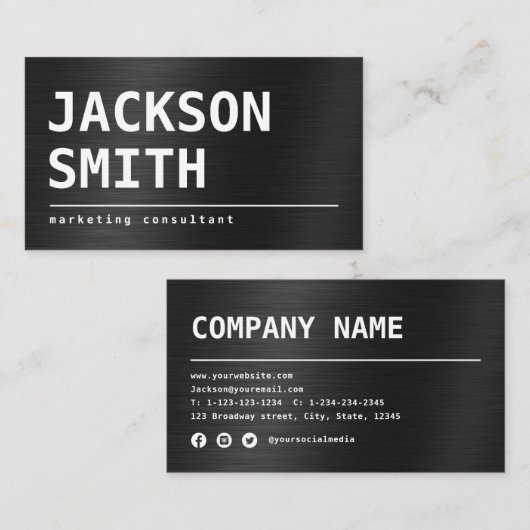 Moderne, eenvoudige zwarte metaal professional visitekaartje (Voorkant / Achterkant)