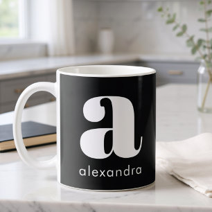 Moderne Eenvoudige Zwarte Monogram Initiële Letter Koffiemok