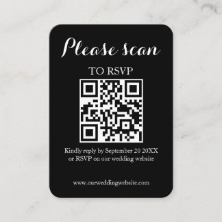 Moderne Eenvoudige Zwarte QR Code & RSVP Trouwfees Informatiekaartje