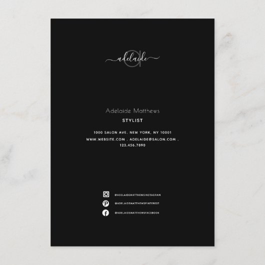 Moderne Eenvoudige zwarte Spa Salon Service Menu (Achterkant)