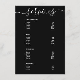 Moderne Eenvoudige zwarte Spa Salon Service Menu