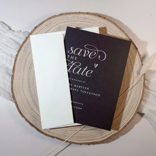 Moderne Eenvoudige Zwarte Trouw Hart Save The Date