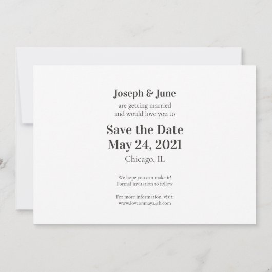 Moderne Eenvoudige Zwarte Typografie Save the Date Kaart (Achterkant)