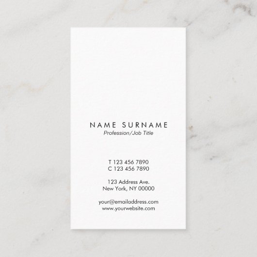 Moderne, eenvoudige zwarte Typografie - Verticaal Visitekaartje (Achterkant)