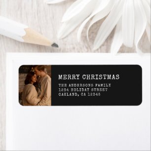 Moderne Eenvoudige Zwarte Vrolijk Kerstpaar Foto Etiket