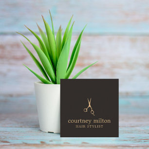 Moderne, eenvoudige zwarte, zwarte, goudhaarlijst vierkante visitekaartje