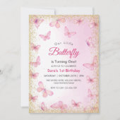 Moderne Eerste 1e Verjaardag Glitter Vlinder Feest Kaart (Voorkant)