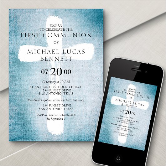 Moderne eerste communie uitnodiging