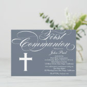 Moderne eerste communiqué-uitnodiging voor jongens kaart (Staand voorkant)