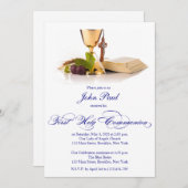 Moderne eerste communiqué-uitnodiging voor jongens kaart (Voorkant / Achterkant)